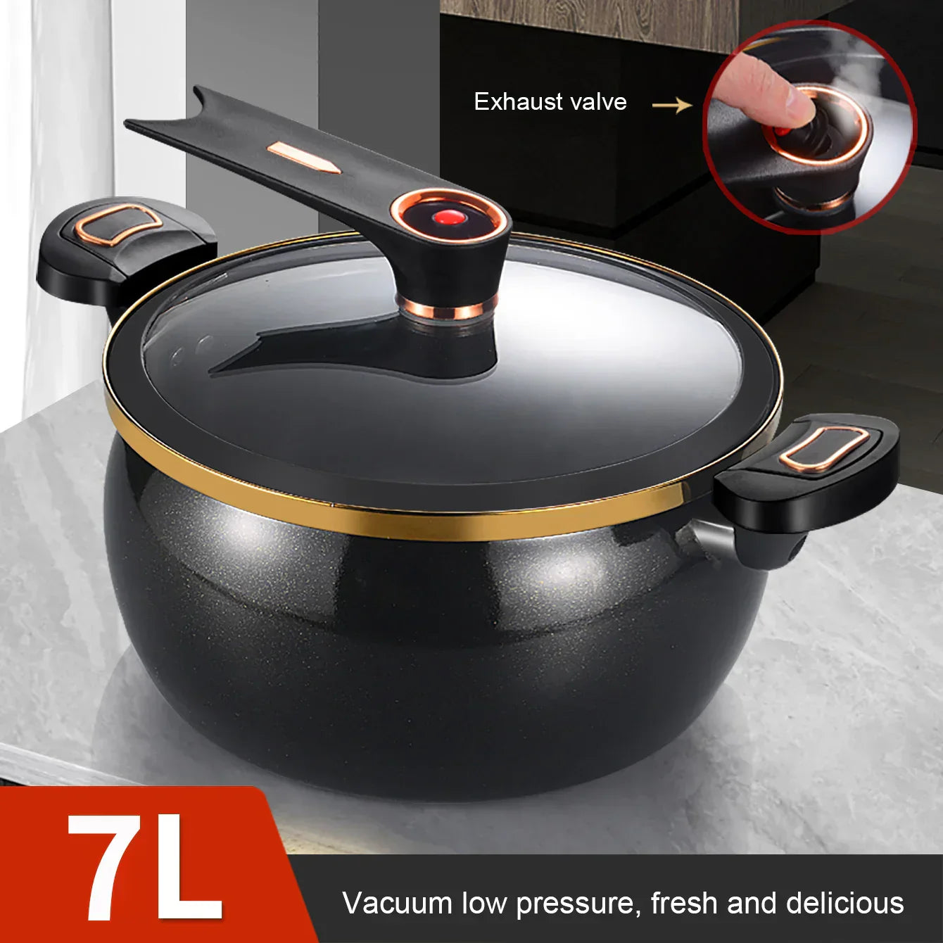 7L Micro-Pressure Non-Stick Stew Pot Large Capacity Cookware Black