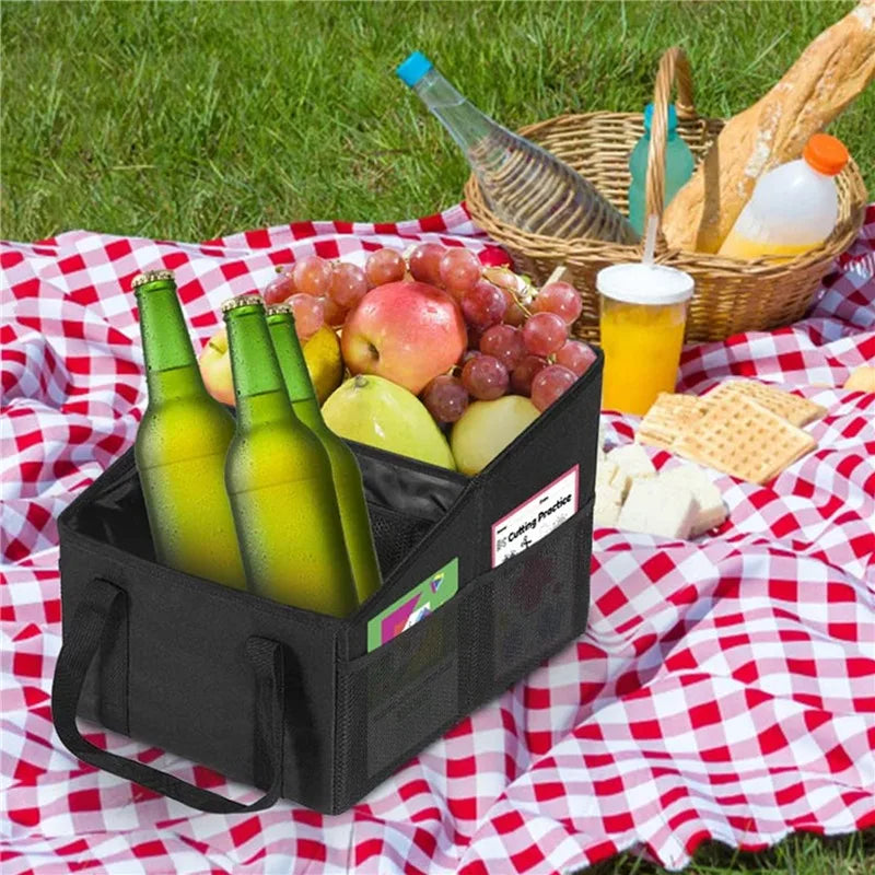 High-Capacity Car Trunk Storage Organizer Box Black