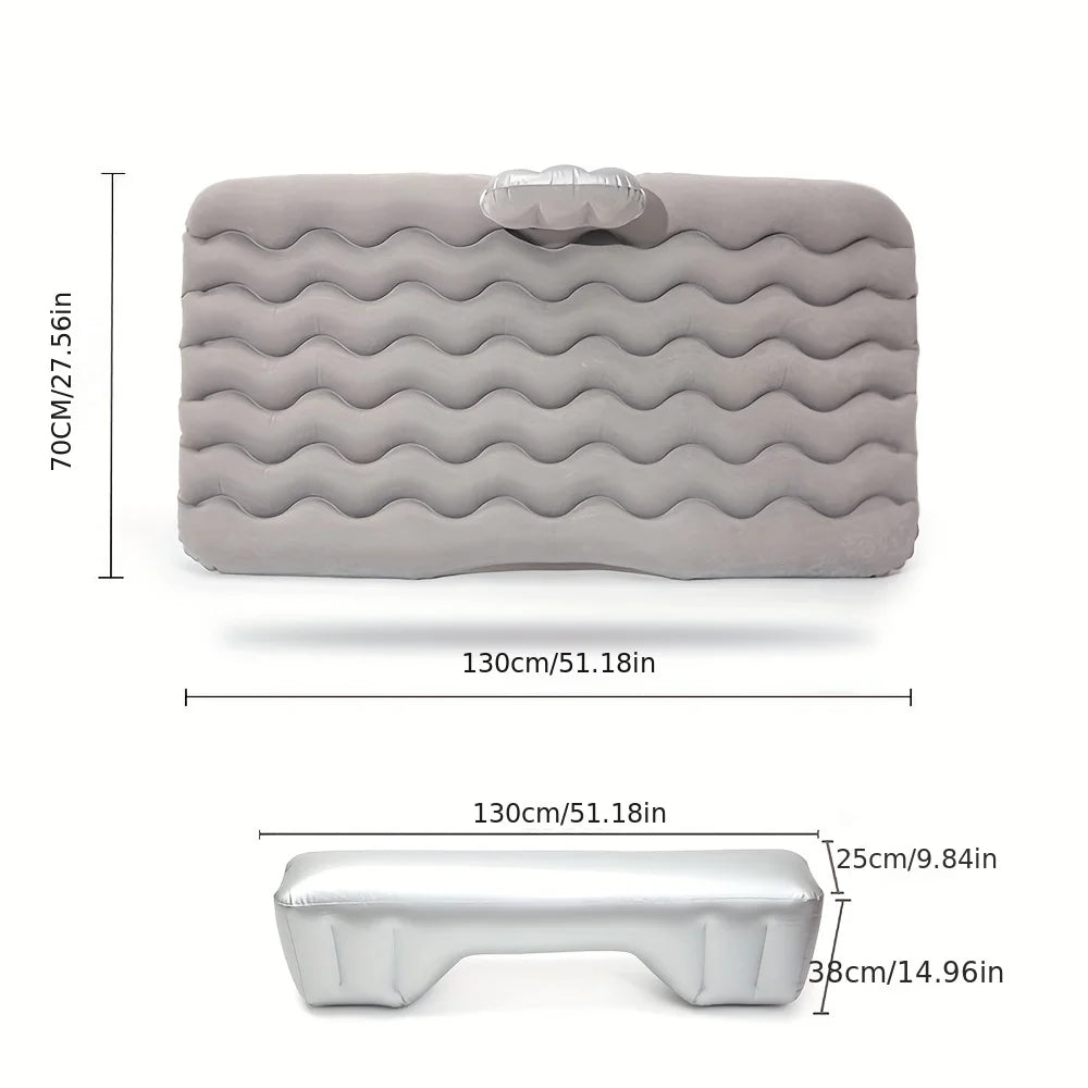 Universal Car Air Inflatable Travel Mattress Back Seat Bed with Pillow Grey