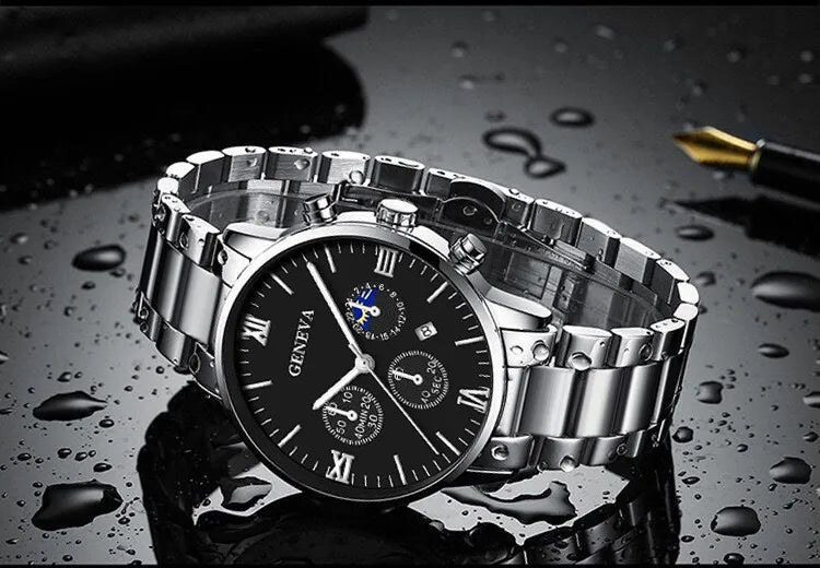 4PCS Men's Stainless Steel Quartz Watch Set (W118-A)