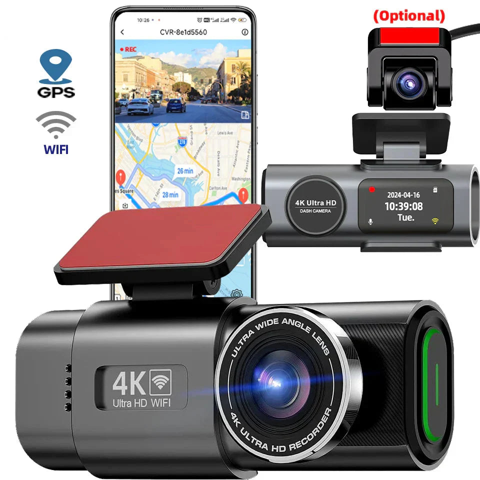 4K UHD Dual Lens Dash Cam Front Rear Night Vision Black