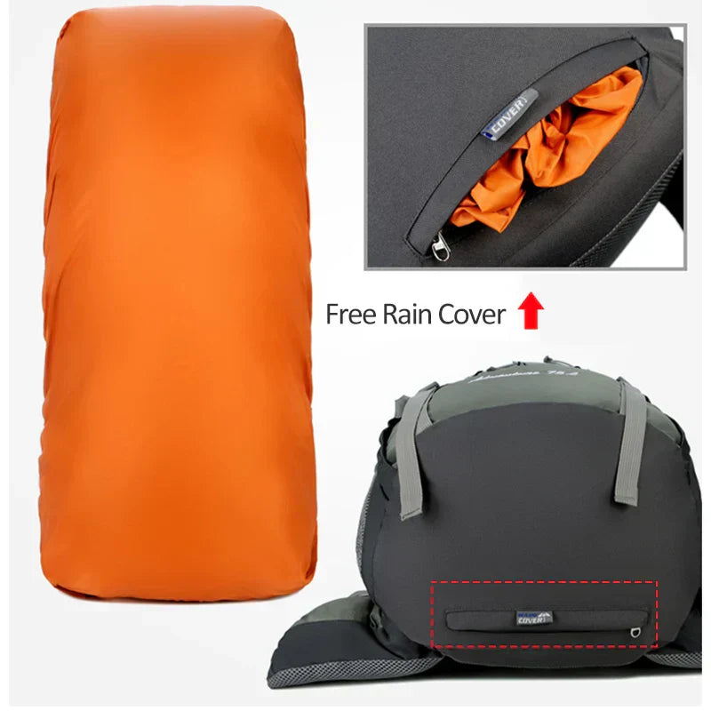 75L Camping Backpack  Waterproof Rucksack Green