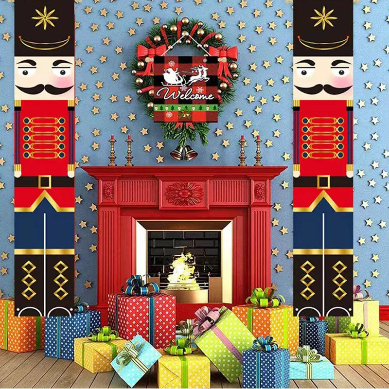 Nutcracker Soldier Merry Christmas Door Porch Banner - Festive 30 x 180cm
