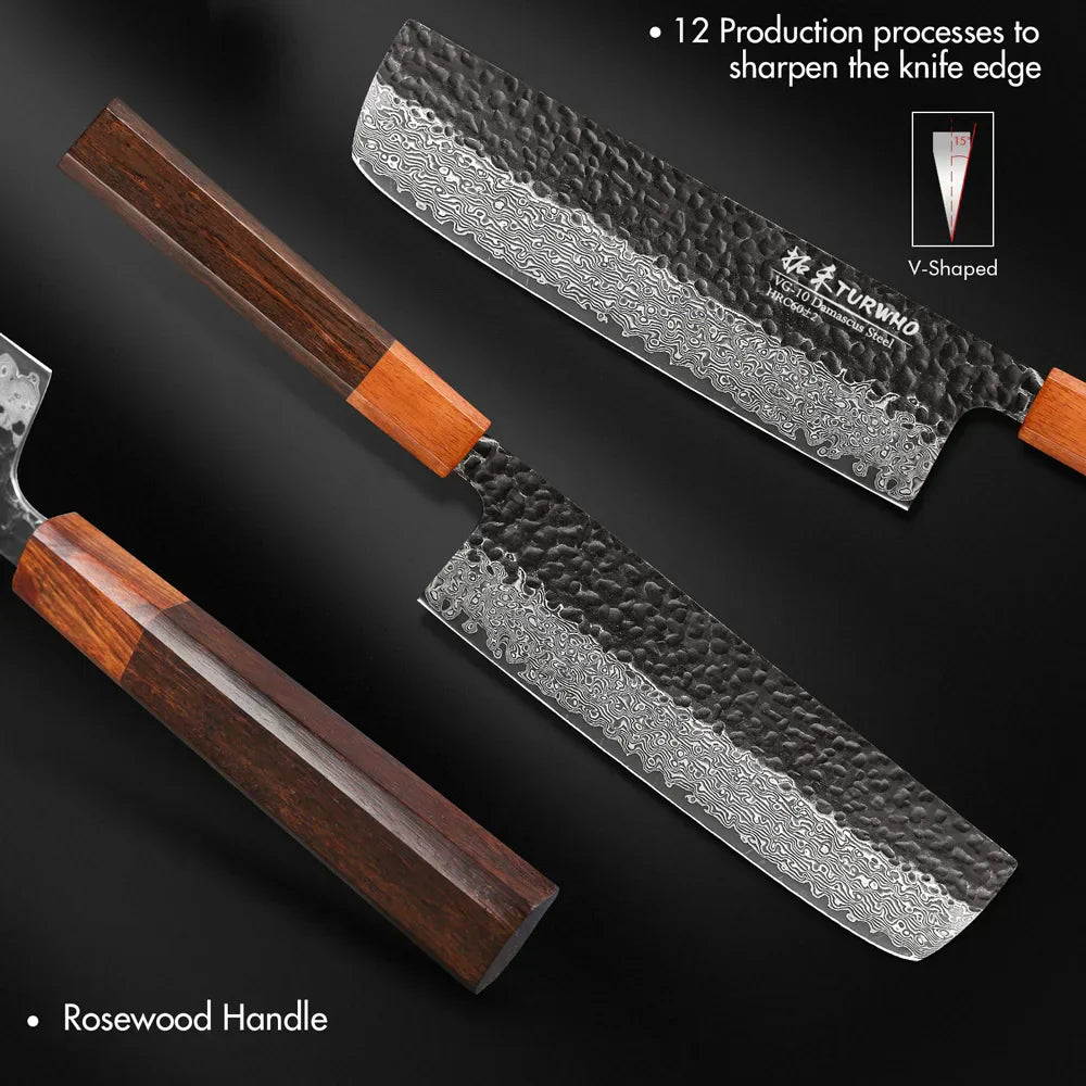 7-Inch Hand-Forged Japanese Nakiri Knife 67-Layer Damascus Steel Brown