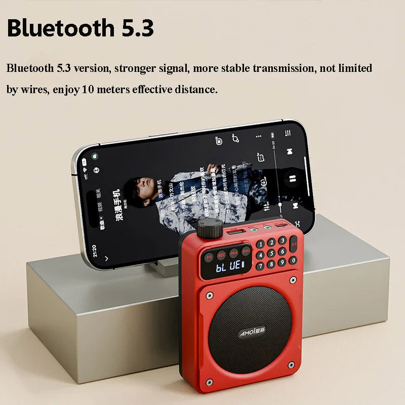 Dual Magnetic Speakers Digital FM Radio Red