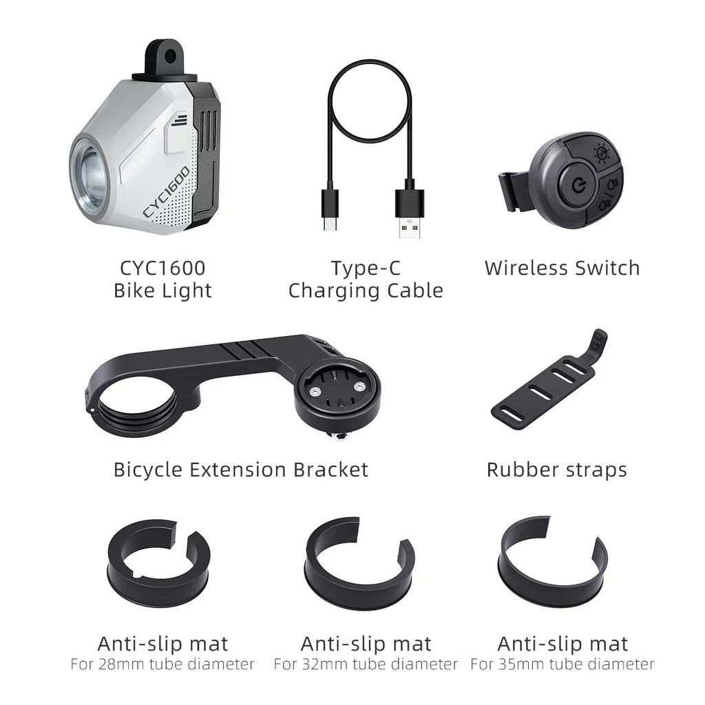 Ultra-Bright 1600 Lumen Bike Headlight Remote White