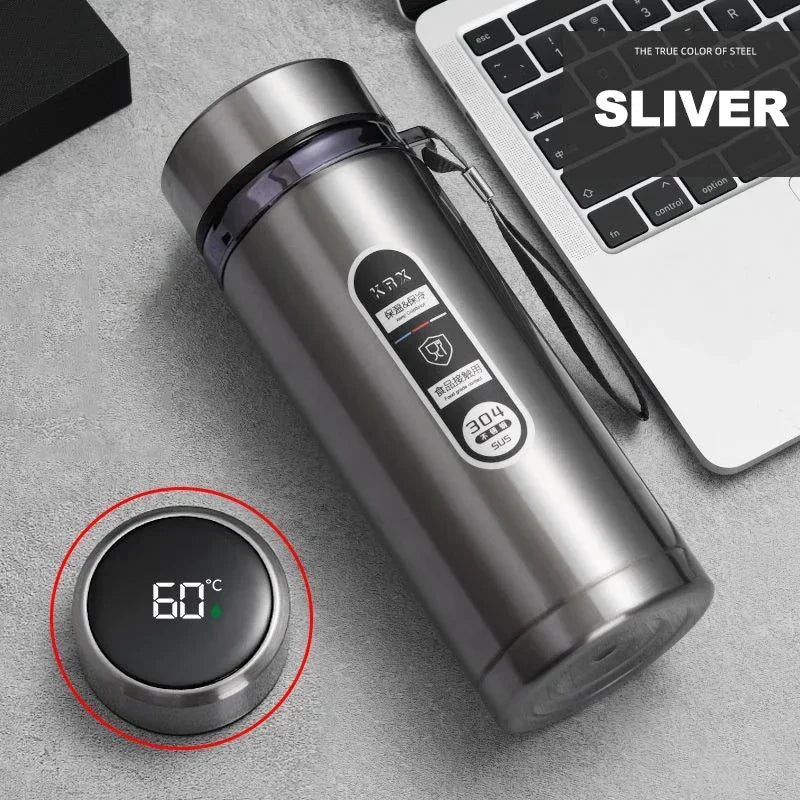 Thermos Bottle with LED Temperature Display Silver