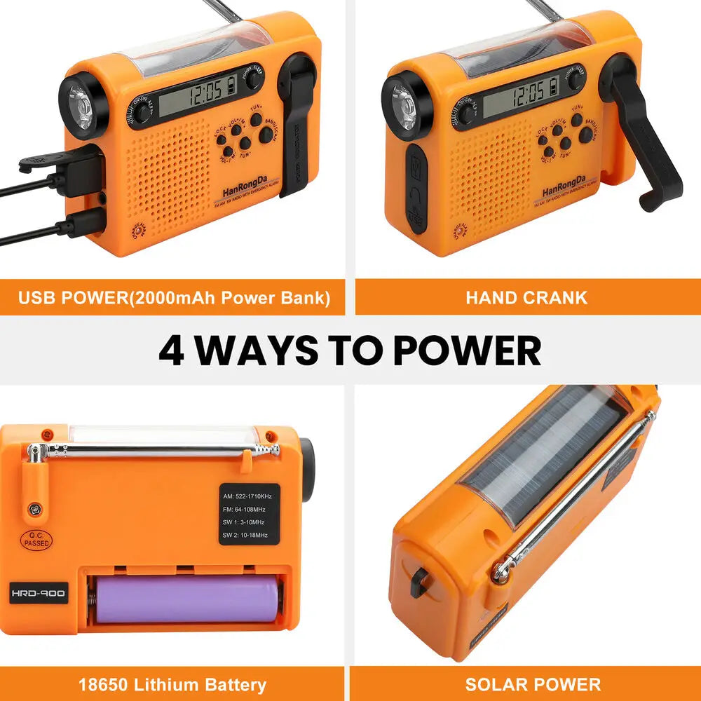Solar Hand Crank Emergency Radio 3-in-1 Orange