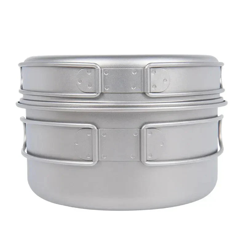 Titanium Camping Cookware Set Pan with Folding Handles Silver