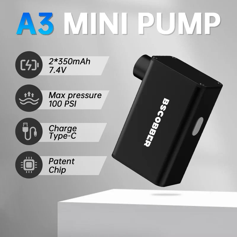 Mini Air Pump Bike 100PSI Rechargeable Wireless Compressor Black