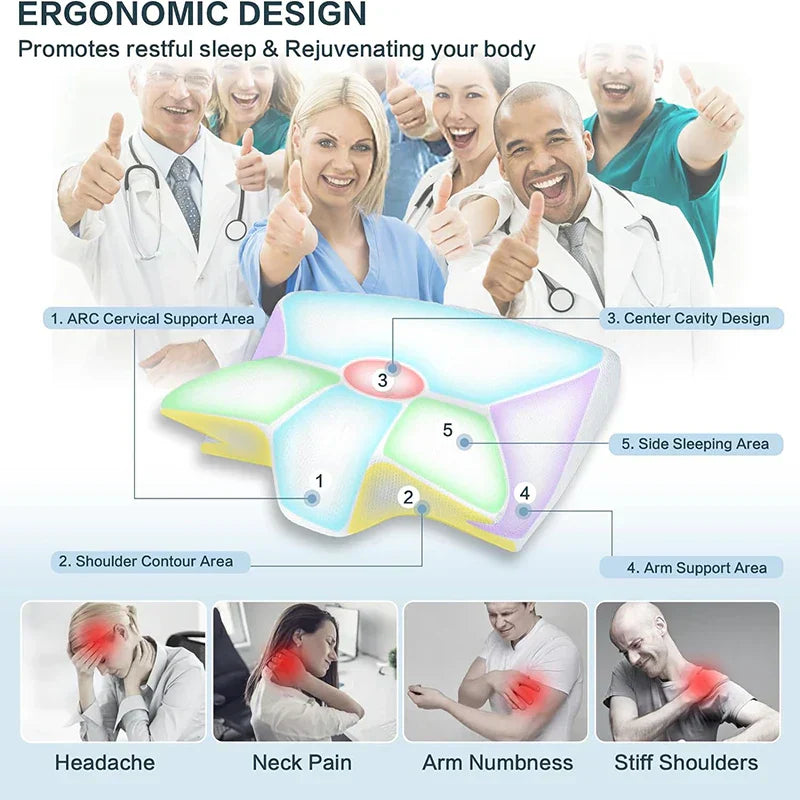 2-in-1 Ergonomic Memory Foam Cervical Pillow Orthopedic Neck Support Grey