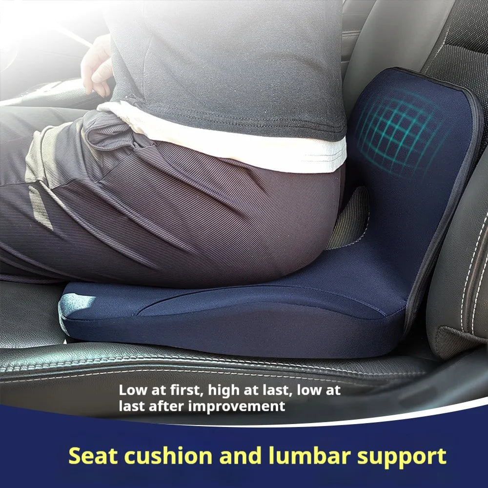 L-Shaped Memory Foam Seat Cushion Ergonomic Hip Lumbar Support Blue