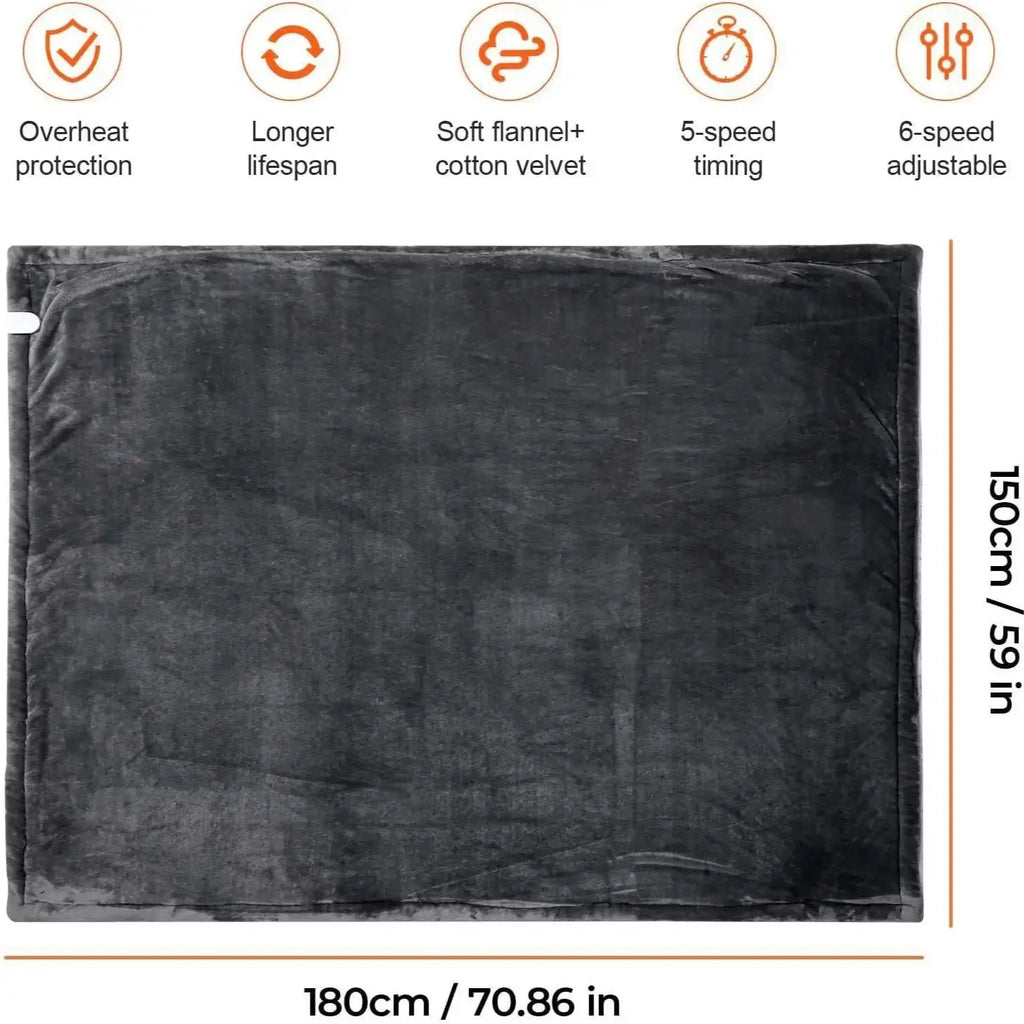 Soft Heated Electric Blanket with 6 Heating Levels & 4-Hour Auto-Off
