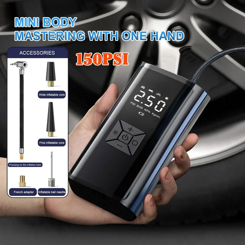 120W Wireless Handheld Air Compressor Portable Digital Tire Inflator Black