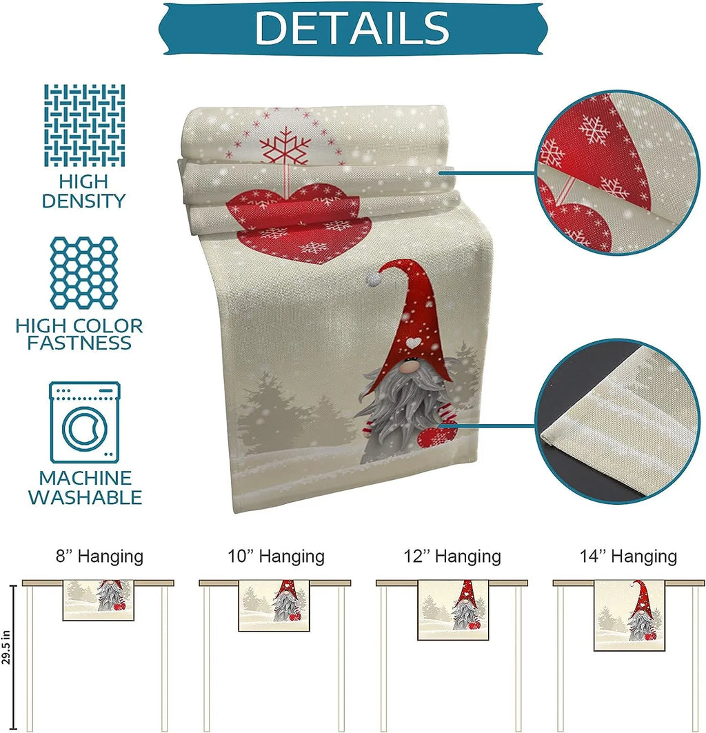 Christmas Snowflakes Linen Table Runner - Festive Dresser Scarf