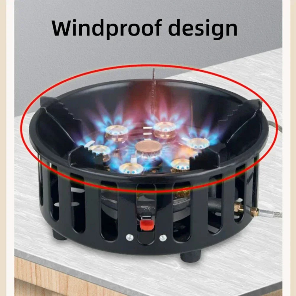 7-Core High-Power Camping Gas Stove 19800W Windproof Burner Black