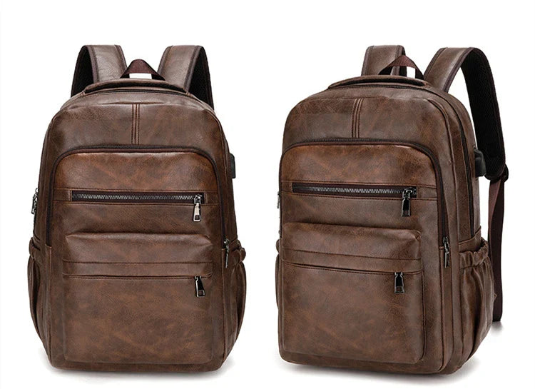 PU Leather Laptop Backpack Dark Brown