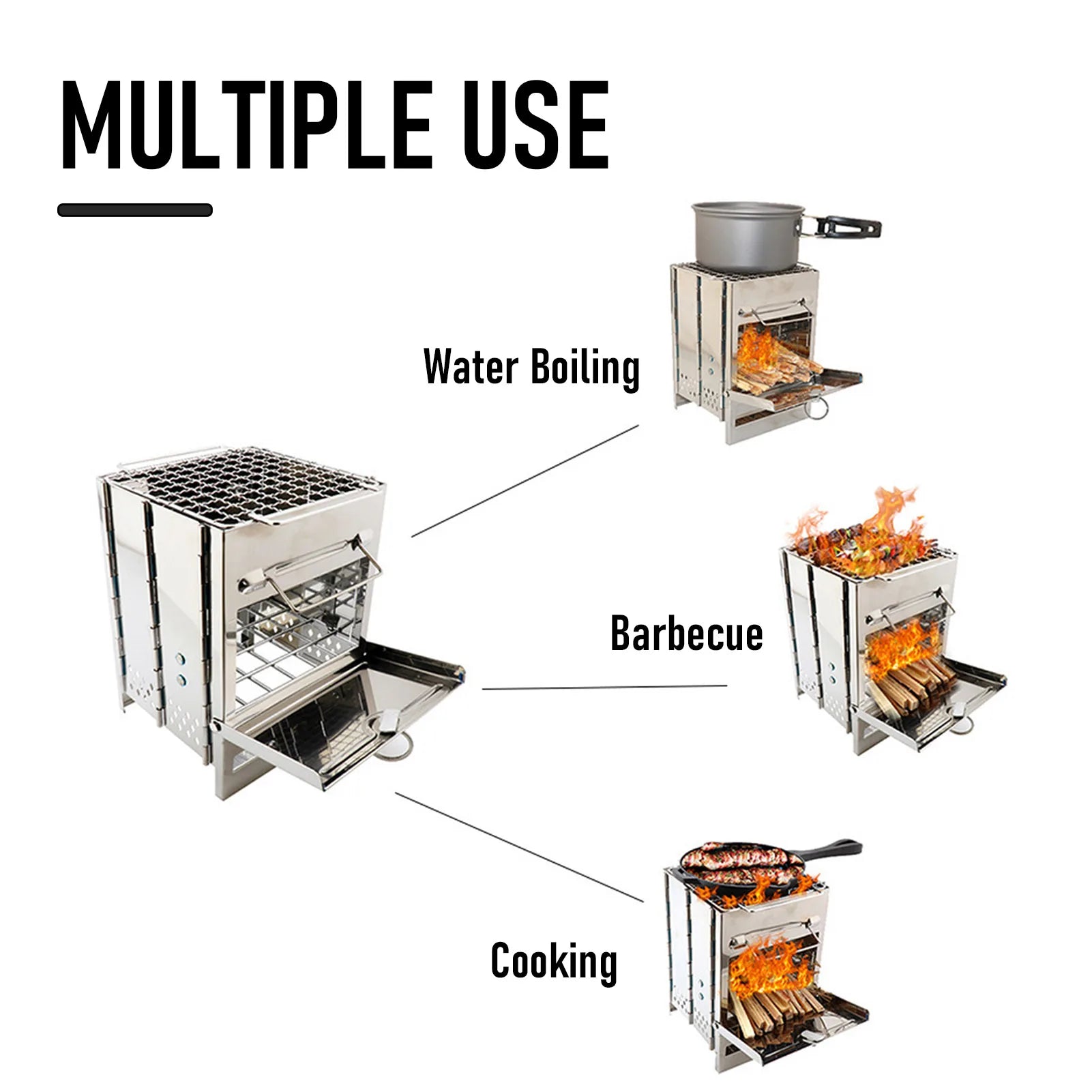Foldable Stainless Steel Wood Stove Silver