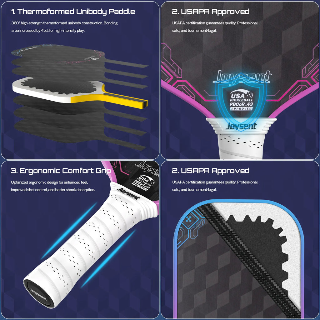 18K Raw Carbon Fiber Thermoformed Pickleball Paddle – 14mm Foam Core
