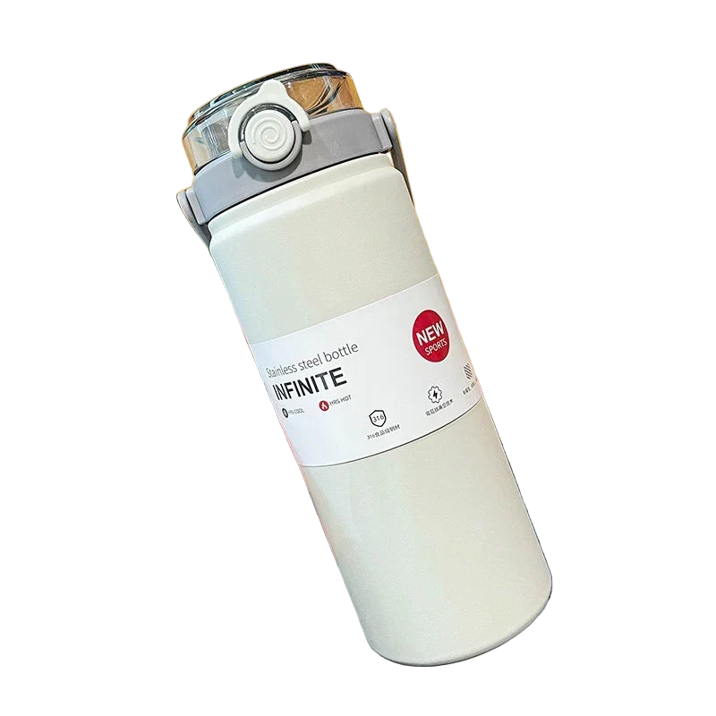 1000ml Thermo Bottle with Straw White
