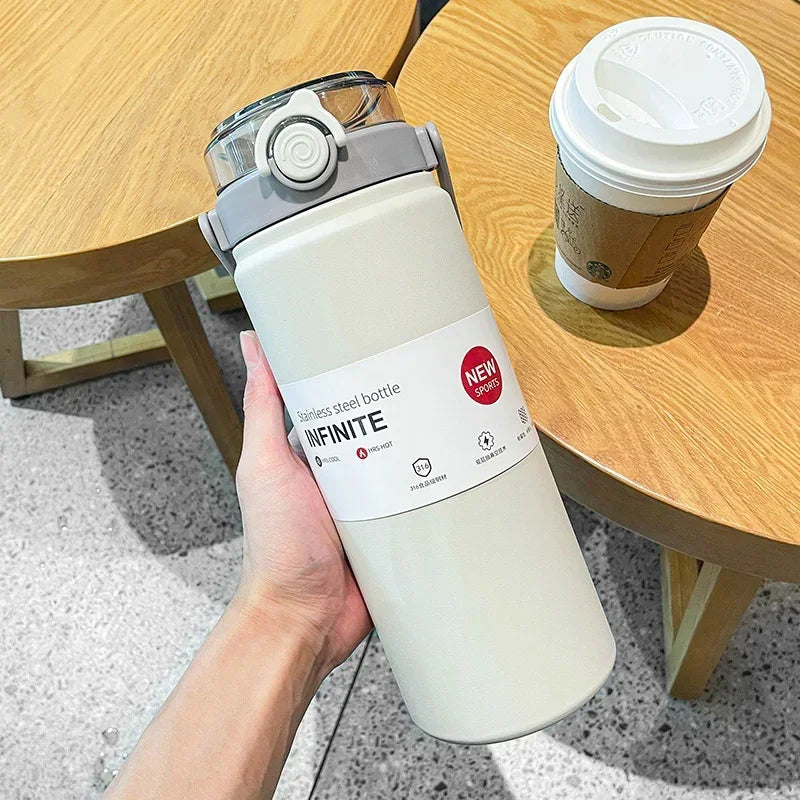 1000ml Thermo Bottle with Straw White