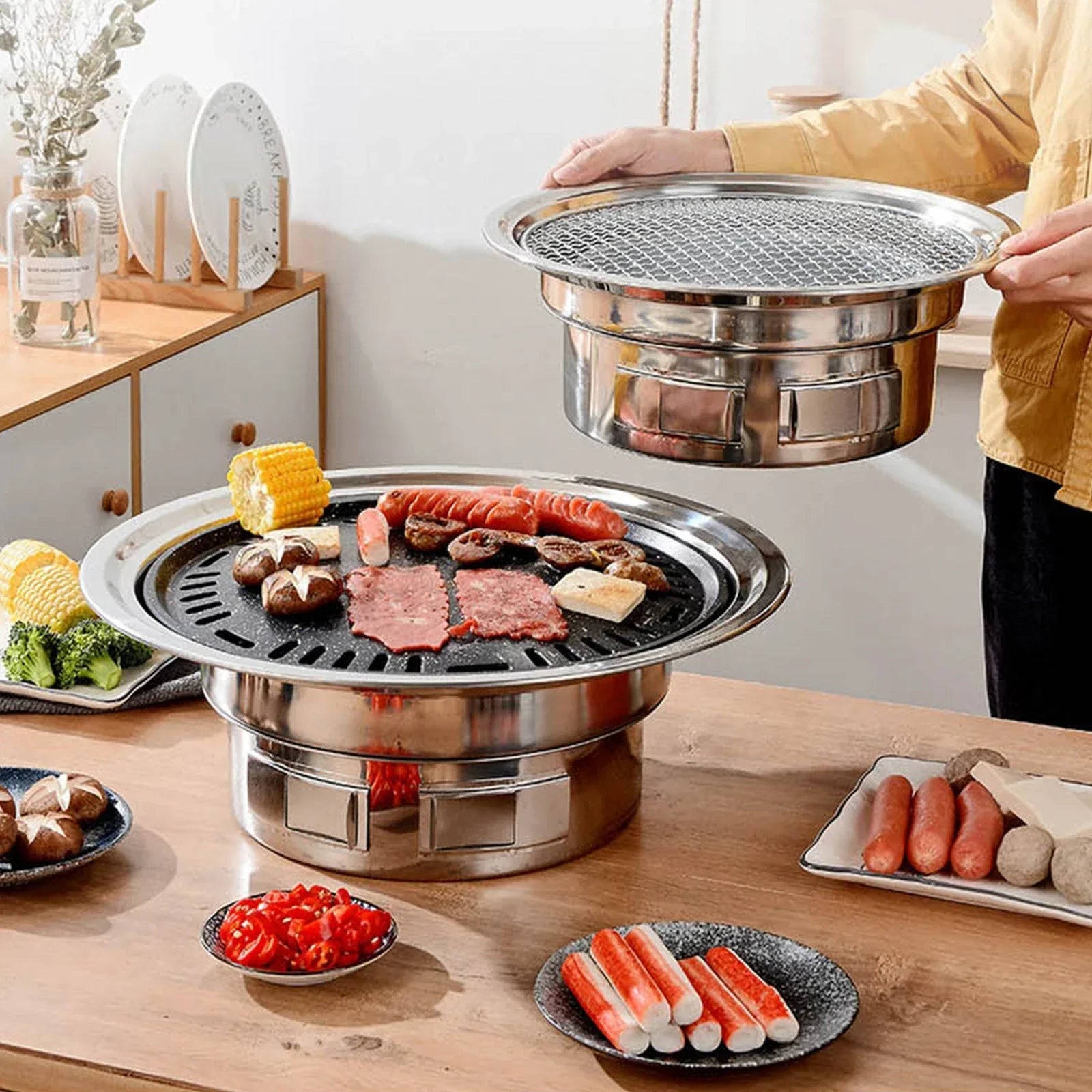 13-Inch Round Charcoal Grill Portable Tabletop BBQ Smoker Silver