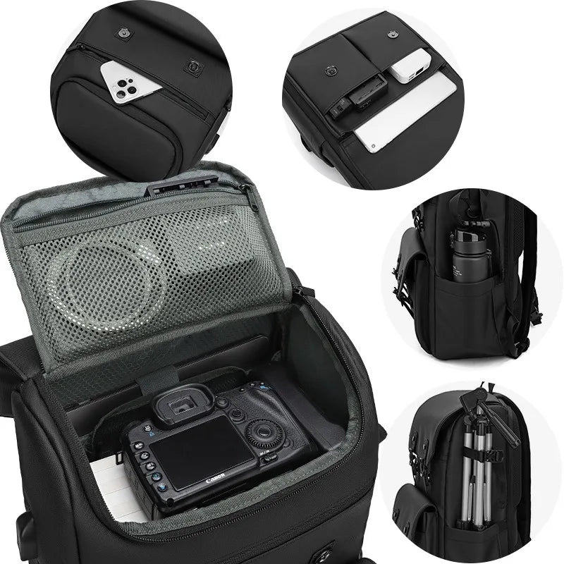 Waterproof Anti-Theft Camera Backpack Black
