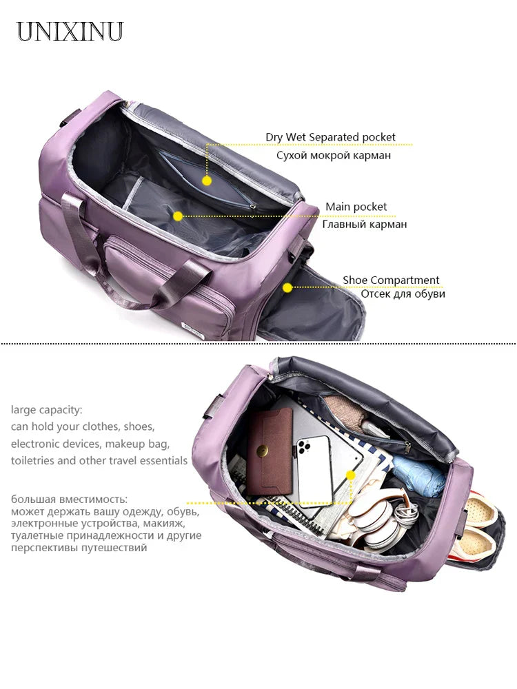 Womens Carry-On Travel Duffel Bag with Shoe Compartment