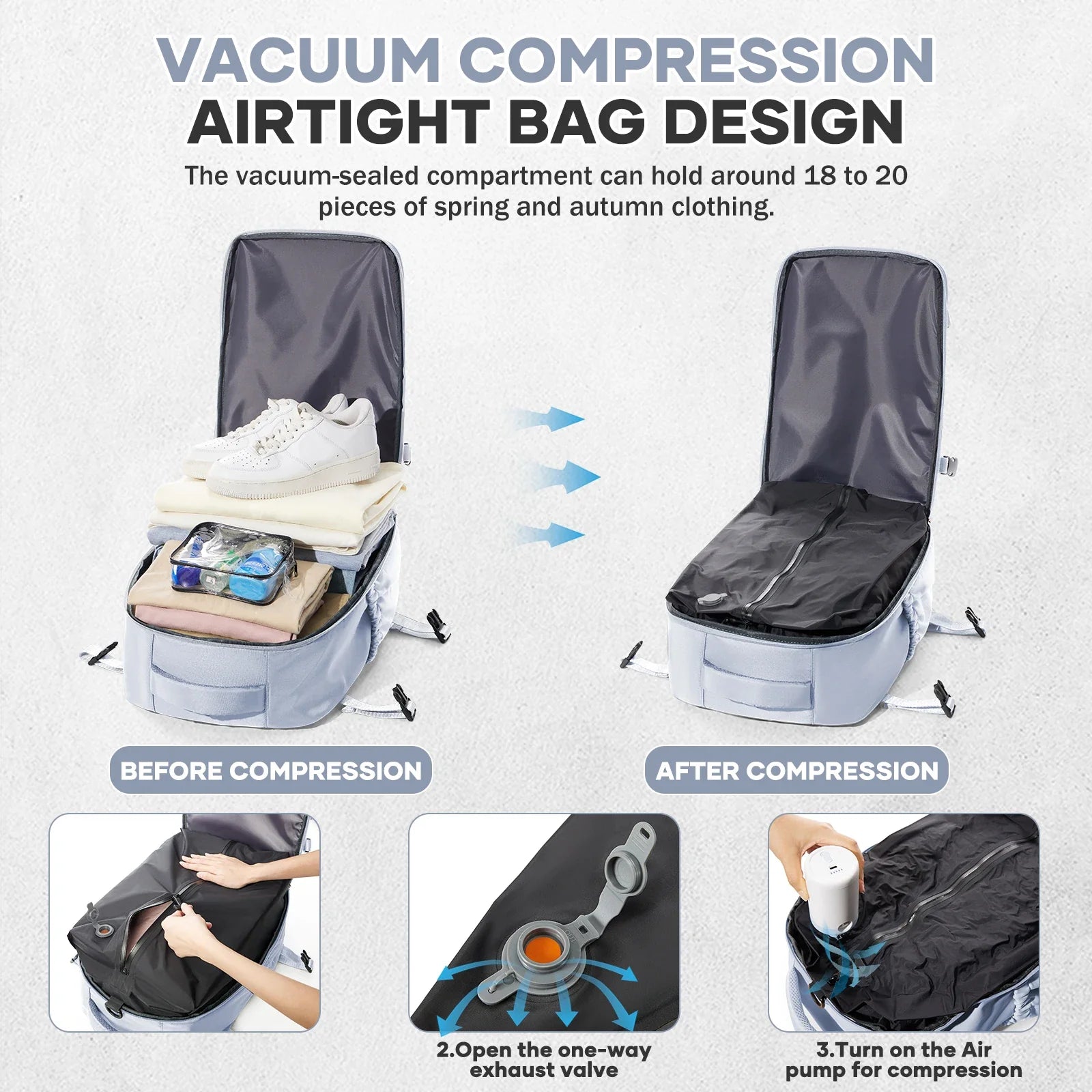 Vacuum Compression Laptop Backpack Grey