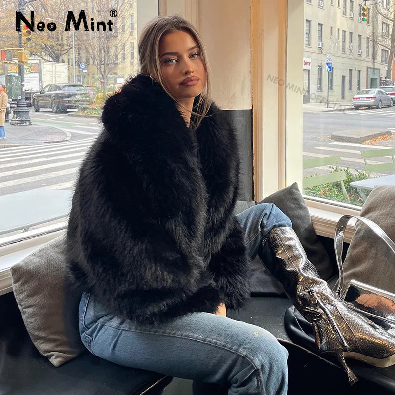 Neo Mint Faux Fox Fur Shawl Collar Jacket