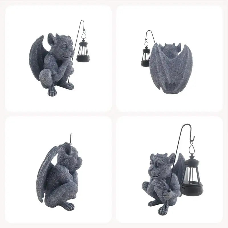Solar Gargoyle Statue Outdoor Garden Decor Figurine