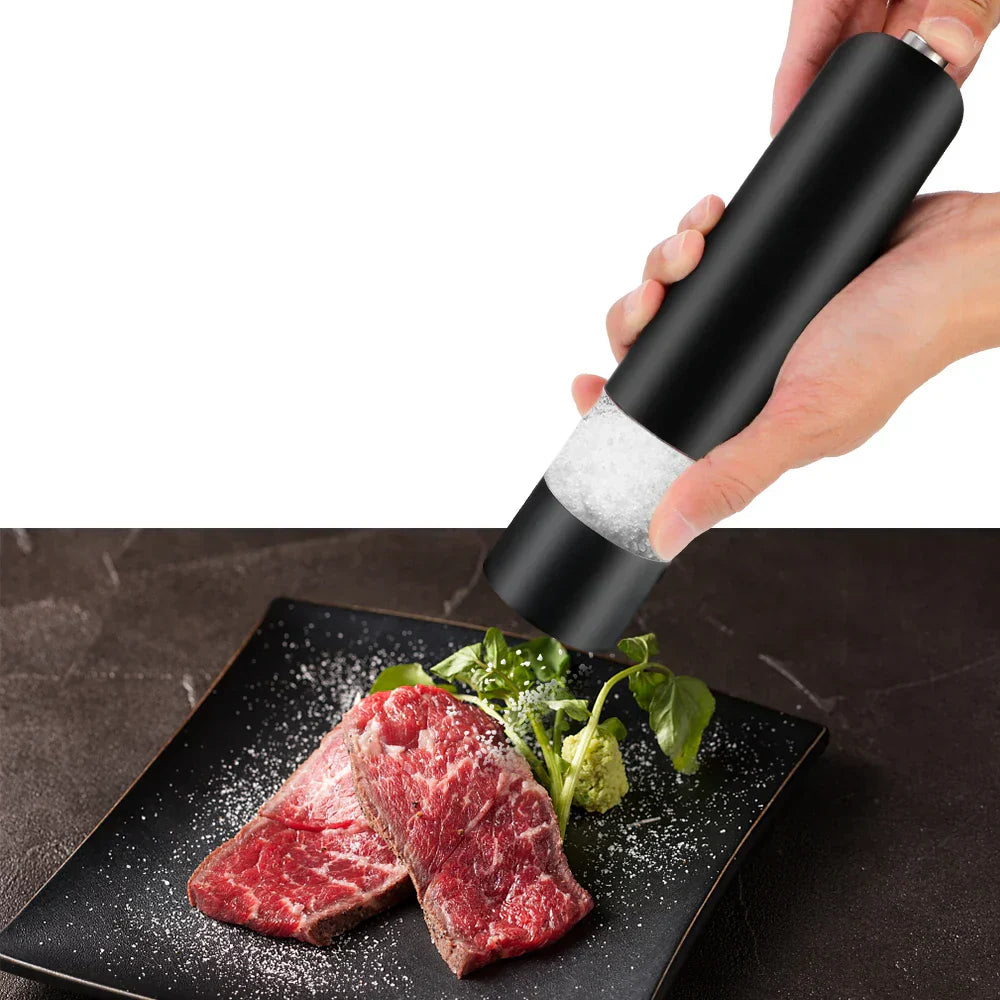 Electric Spice Grinder With Led Light Automatic Pepper & Salt Mill Black