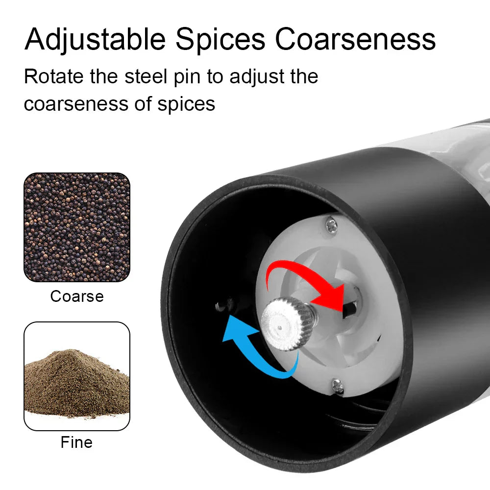 Electric Spice Grinder With Led Light Automatic Pepper & Salt Mill Black