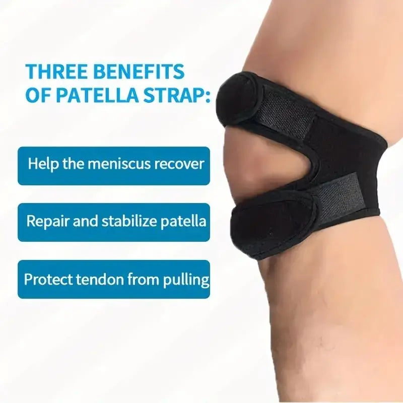 2Pcs Adjustable Patella Knee Support Brace Dual Strap Protector Black