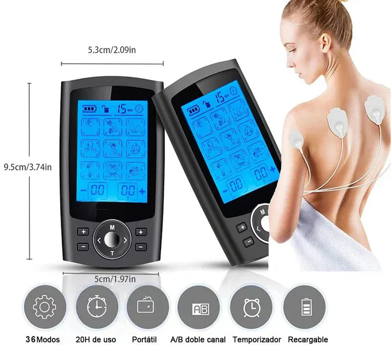 36-Mode Tens & Ems Muscle Stimulator Digital Therapy Device Black