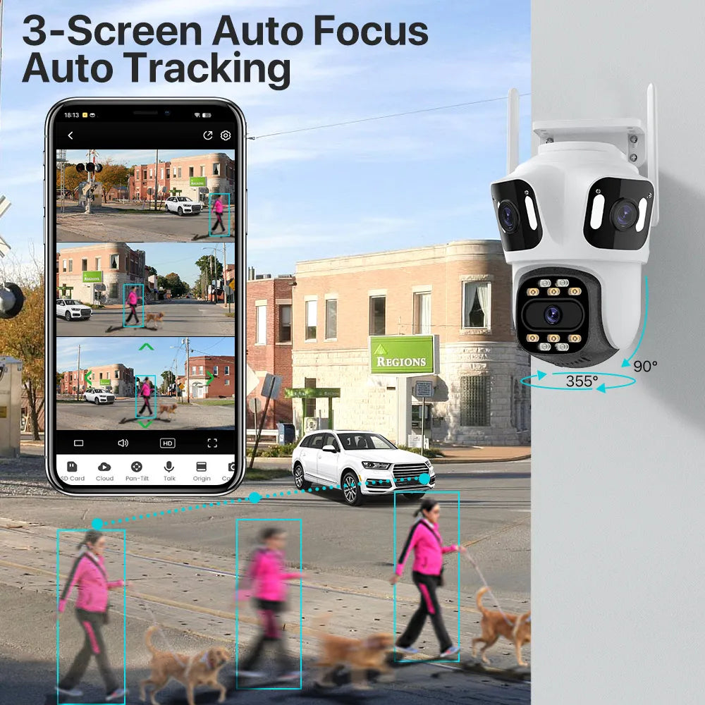Three Lens 6K Hd Outdoor Wifi Security Camera