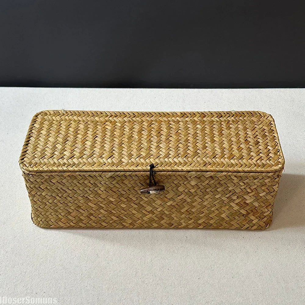 Multi-Purpose Seagrass Storage Basket With Lid And Sections