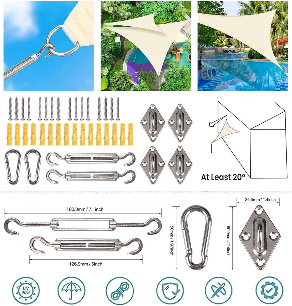 Premium Triangle Sun Shade Sail With Ropes (Grey)