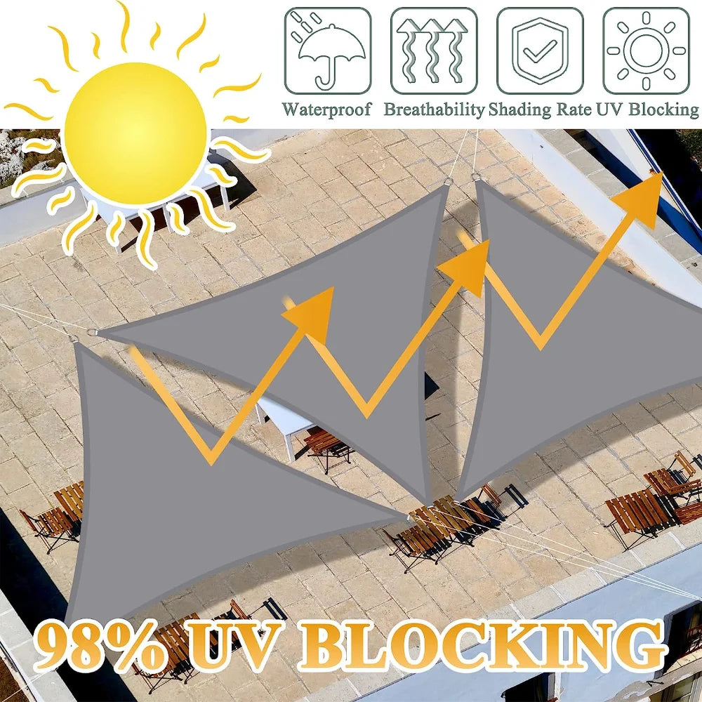 Premium Triangle Sun Shade Sail With Ropes (Grey)