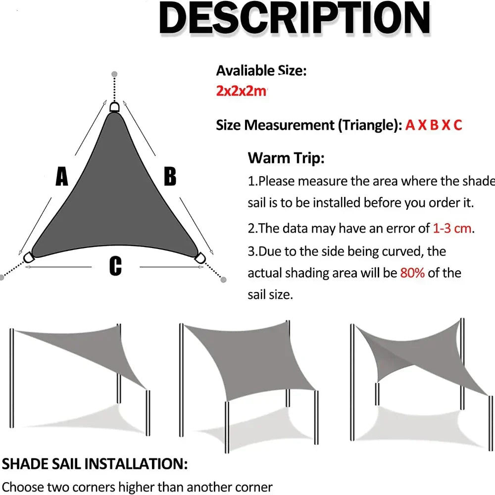 Premium Triangle Sun Shade Sail With Ropes (Grey)