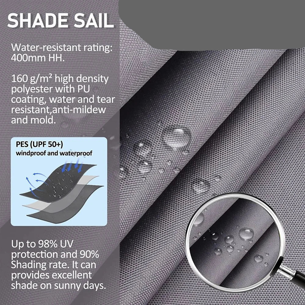 Premium Triangle Sun Shade Sail With Ropes (Grey)
