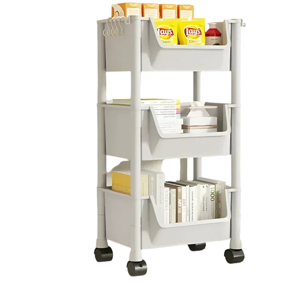 Portable Trolley Bookshelf With Wheels For Storage