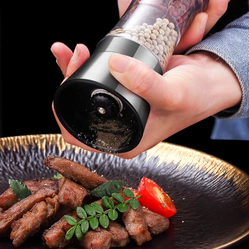 2-in-1 Stainless Steel Pepper Grinder Double-Head Manual Spice Mill Silver