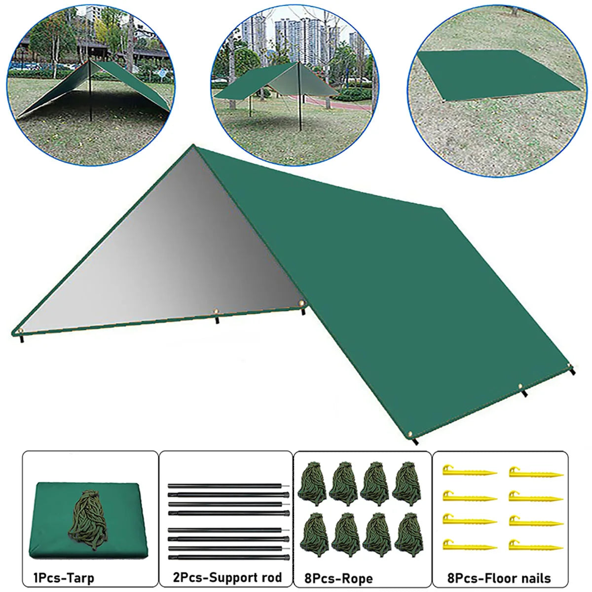 Waterproof Camping Tarp Sunshade Uv Protection Tent (Green)