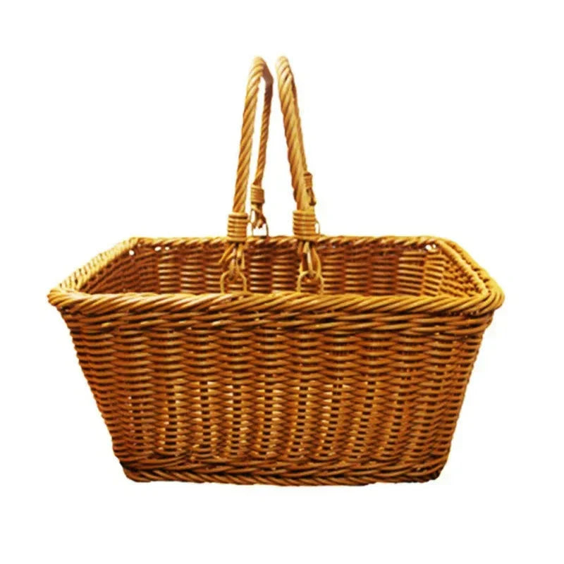 Handwoven Rattan Picnic Basket With Handle