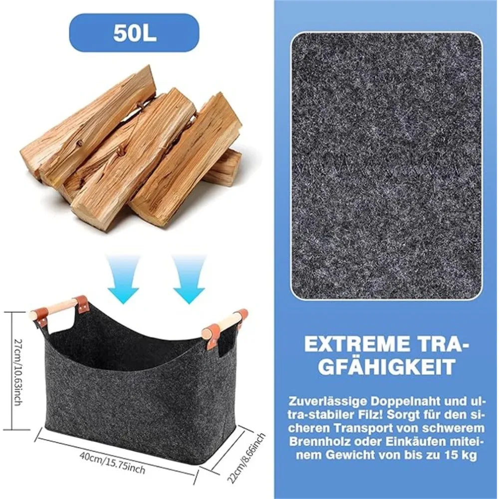 Wooden Firewood Storage Felt Basket Foldable