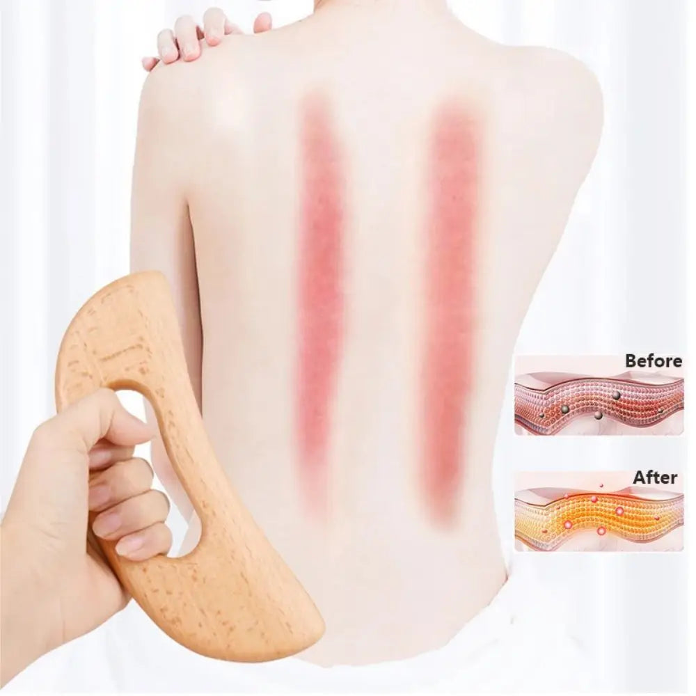 2Pcs Wooden Gua Sha Scraping Massage Tool Beech Wood Natural