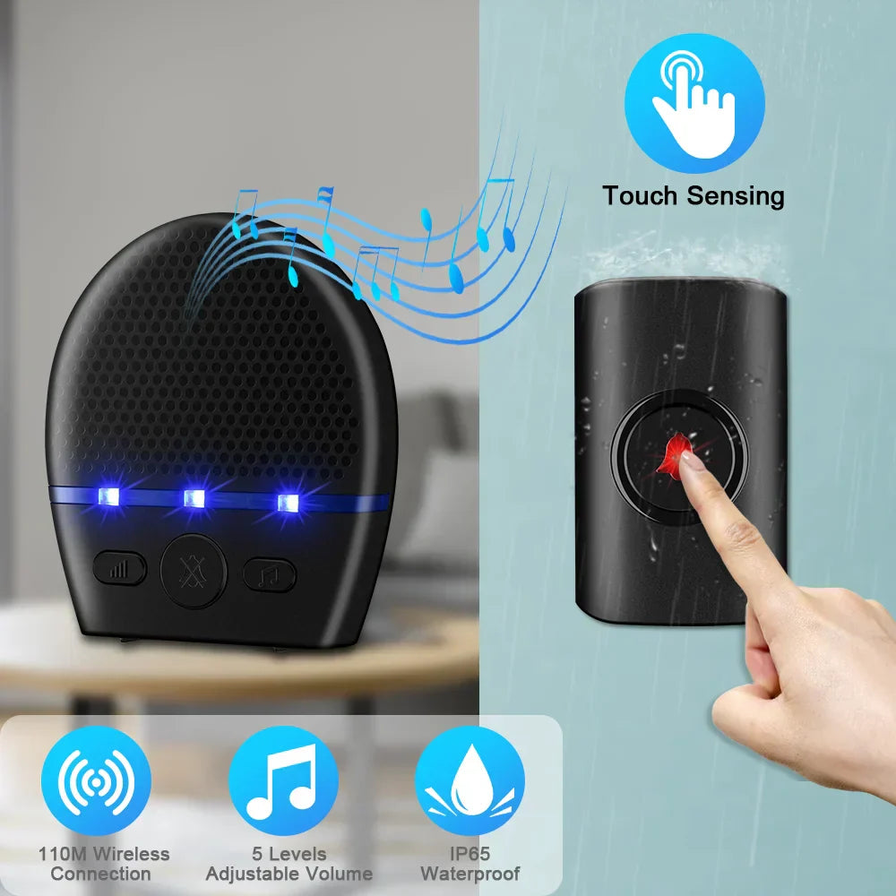 Waterproof Wireless Doorbell Led Chime Home Security (300M)
