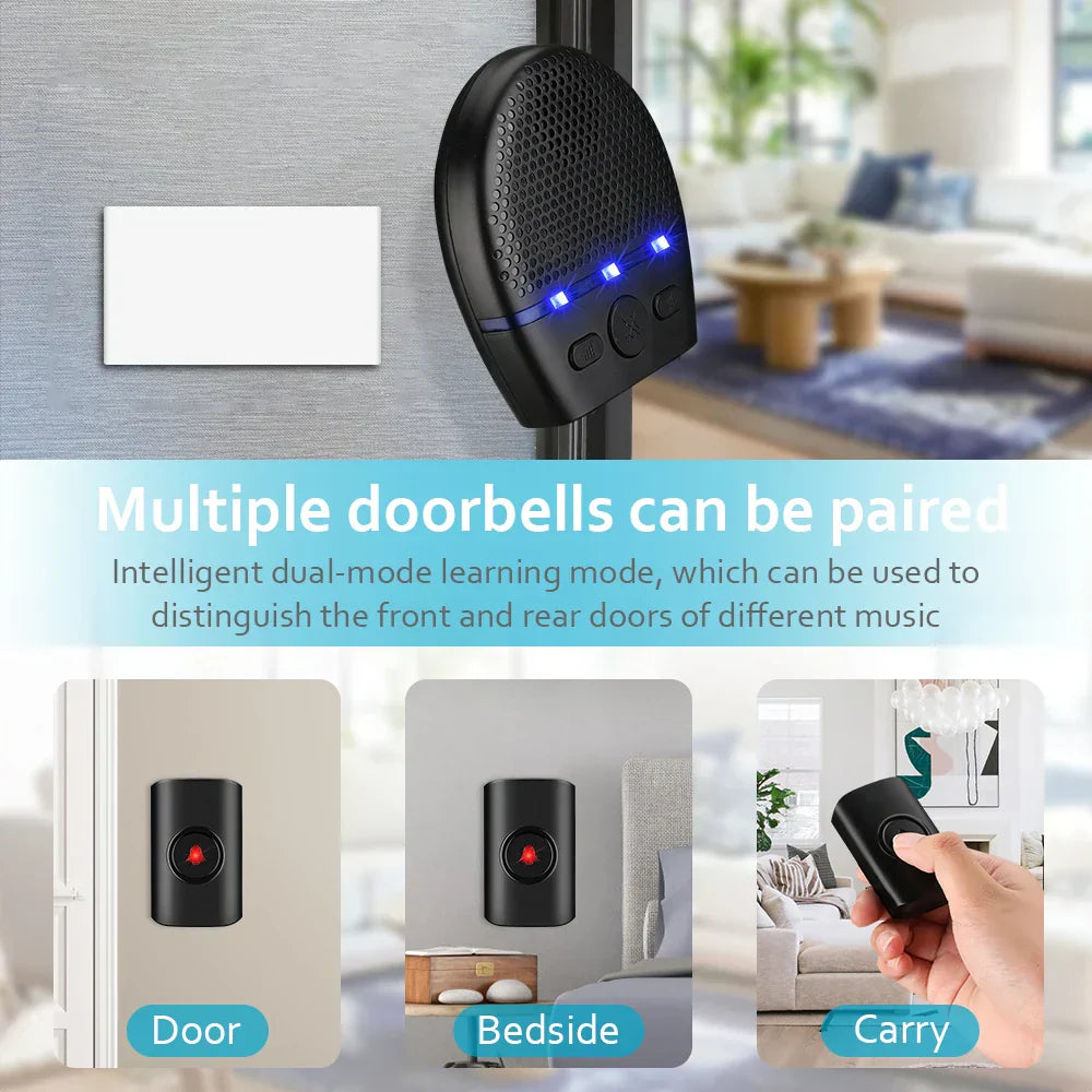 Waterproof Wireless Doorbell Led Chime Home Security (300M)