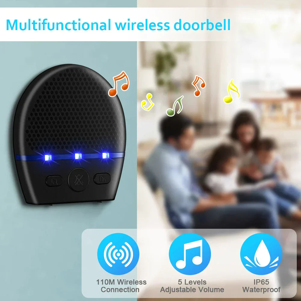 Waterproof Wireless Doorbell Led Chime Home Security (300M)